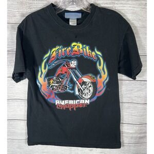 Vintage 2004 American Chopper Fire Bike Distressed Graphic T Shirt S/M